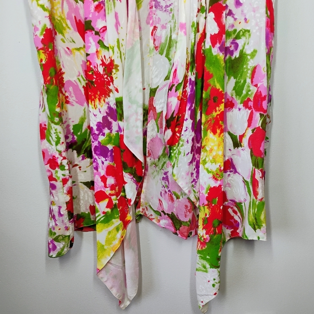 Tianello Floral‎ Cover Up Top Womens XL Washable Silk Sleeveless Cardigan Flowy - Picture 3 of 9